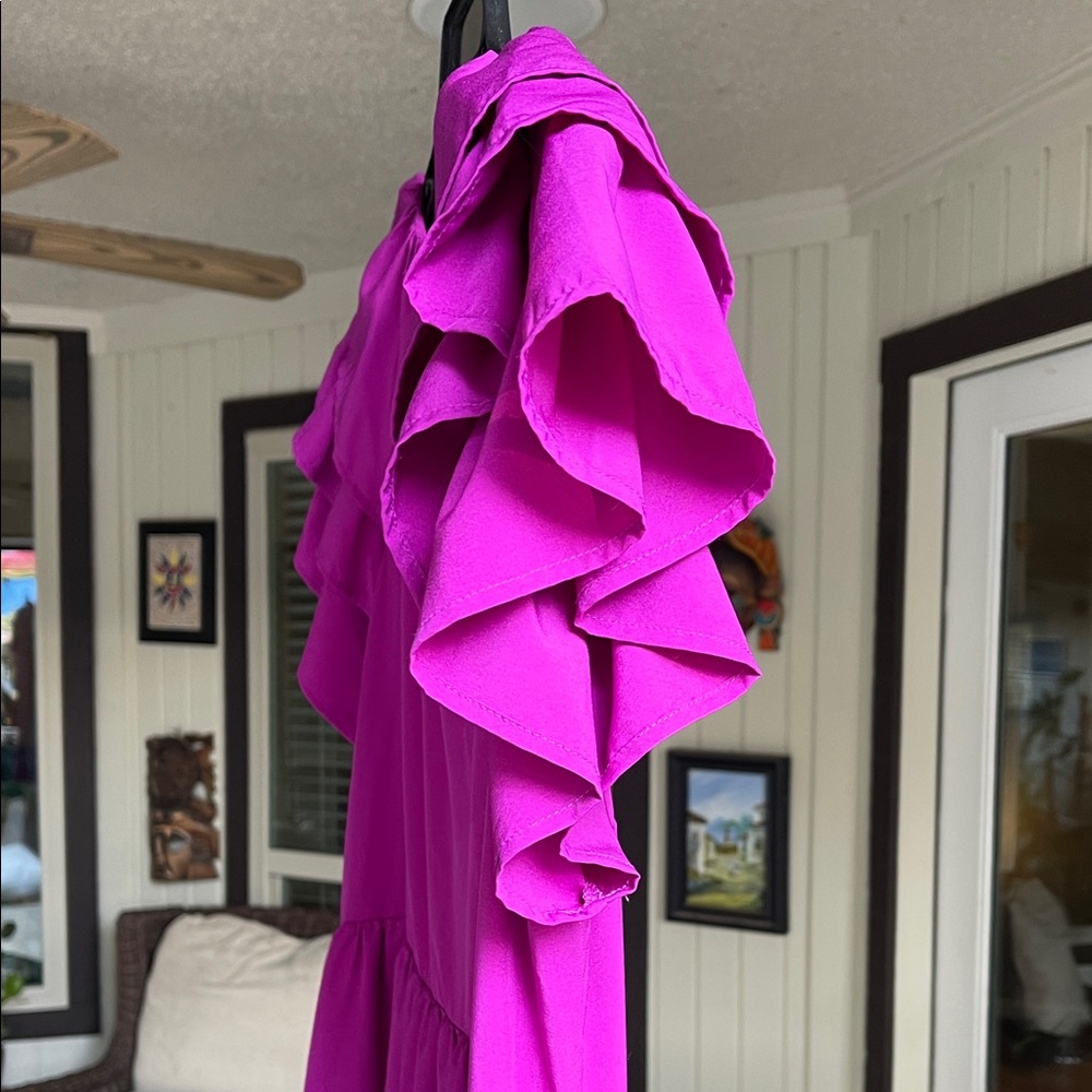 Entro Fuchsia Ruffle Sleeve Dress - Picture 3 of 8